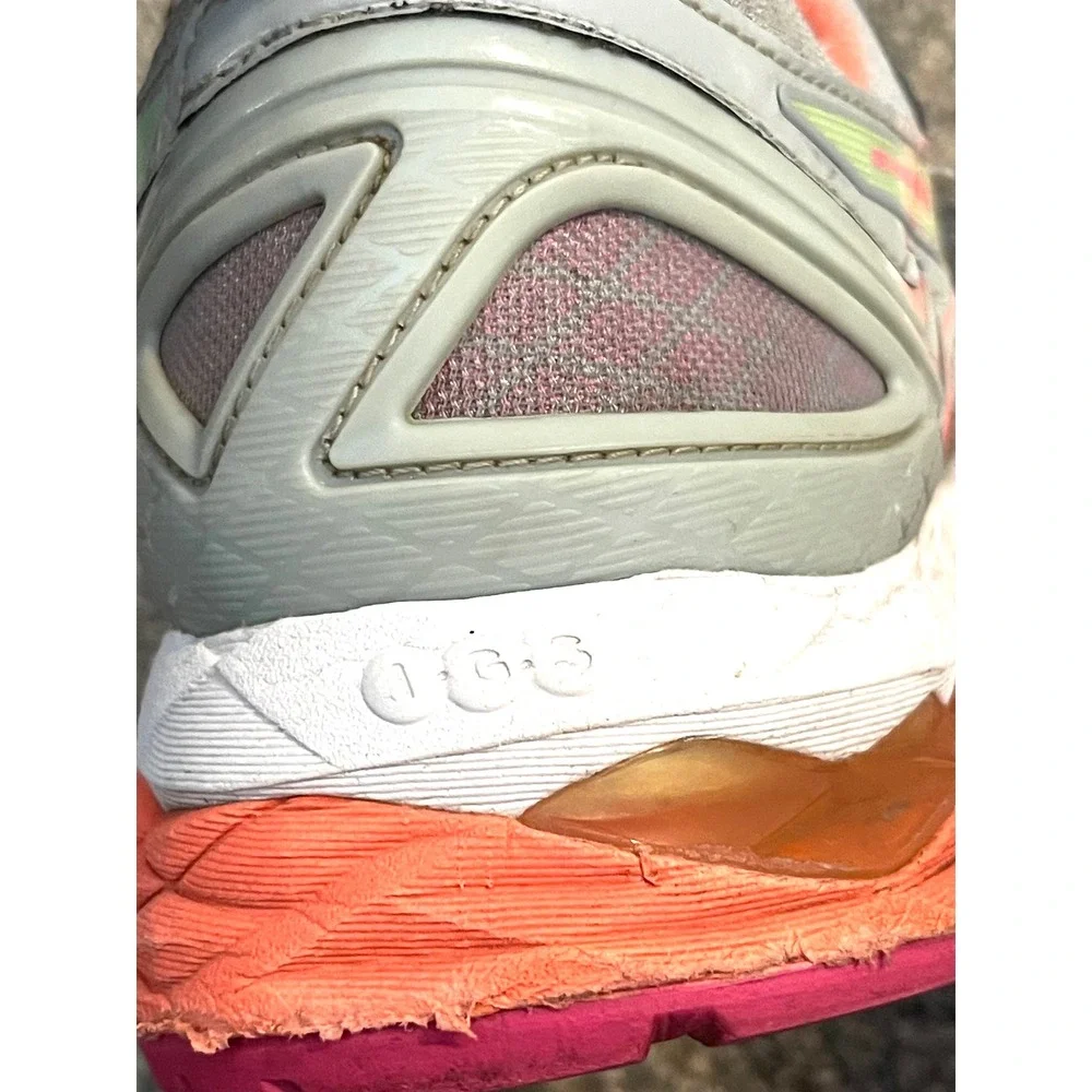 Asics Womens Grey Gel Kayano 22 Size 9 Running Shoes T597N Pink Orange Athletic